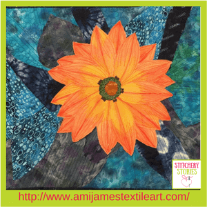 Ami James Textile Artist Orange Flower Quilt Stitchery Stories Podcast Guest (1)