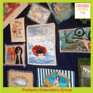 Profanity Embroidery Group Saucy Seaside postcards I Stitchery Stories Textile Art Podcast Guest