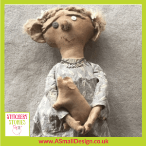 Ann Small character doll ‘Amanda’ Stitchery Stories Textile Art Podcast Guest