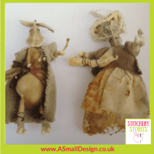 Ann Small characters made from Bones Stitchery Stories Textile Art Podcast Guest