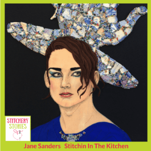 Jane Sanders textile portrait of Boy George Stitchery Stories Textile Art Podcast Guest