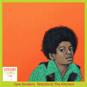 Jane Sanders textile portrait of a young Michael Jackson Stitchery Stories Textile Art Podcast Guest