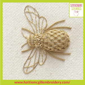 goldwork bee by Hattie McGill Stitchery Stories Textile Art Podcast Guest