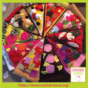 Pizza Projects at Say It Aint Sew Iona Barker Stitchery Stories Textile Art Podcast Guest