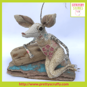 Mimi Mouse textile sculpture by Bryony Jennings Stitchery Stories Textile Art Podcast Guest