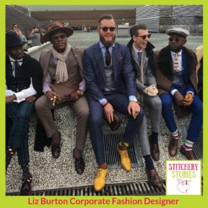 Men in tailoring at Pitti Uomo_ Liz Burton Stitchery Stories Podcast Guest