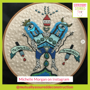 2 headed figure by Michelle Morgan Stitchery Stories Embroidery Podcast Guest