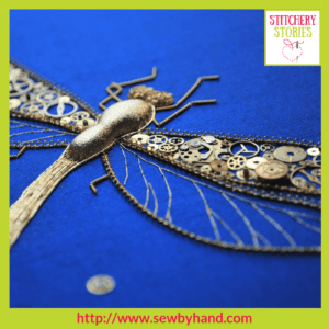 Steampunk Dragonfly by Natalie Dupuis Stitchery Stories textile Art Podcast Guest