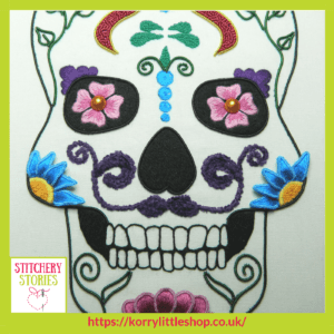 Sugar Skull by Loetitia Gibier Stitchery Stories embroidery Podcast Guest