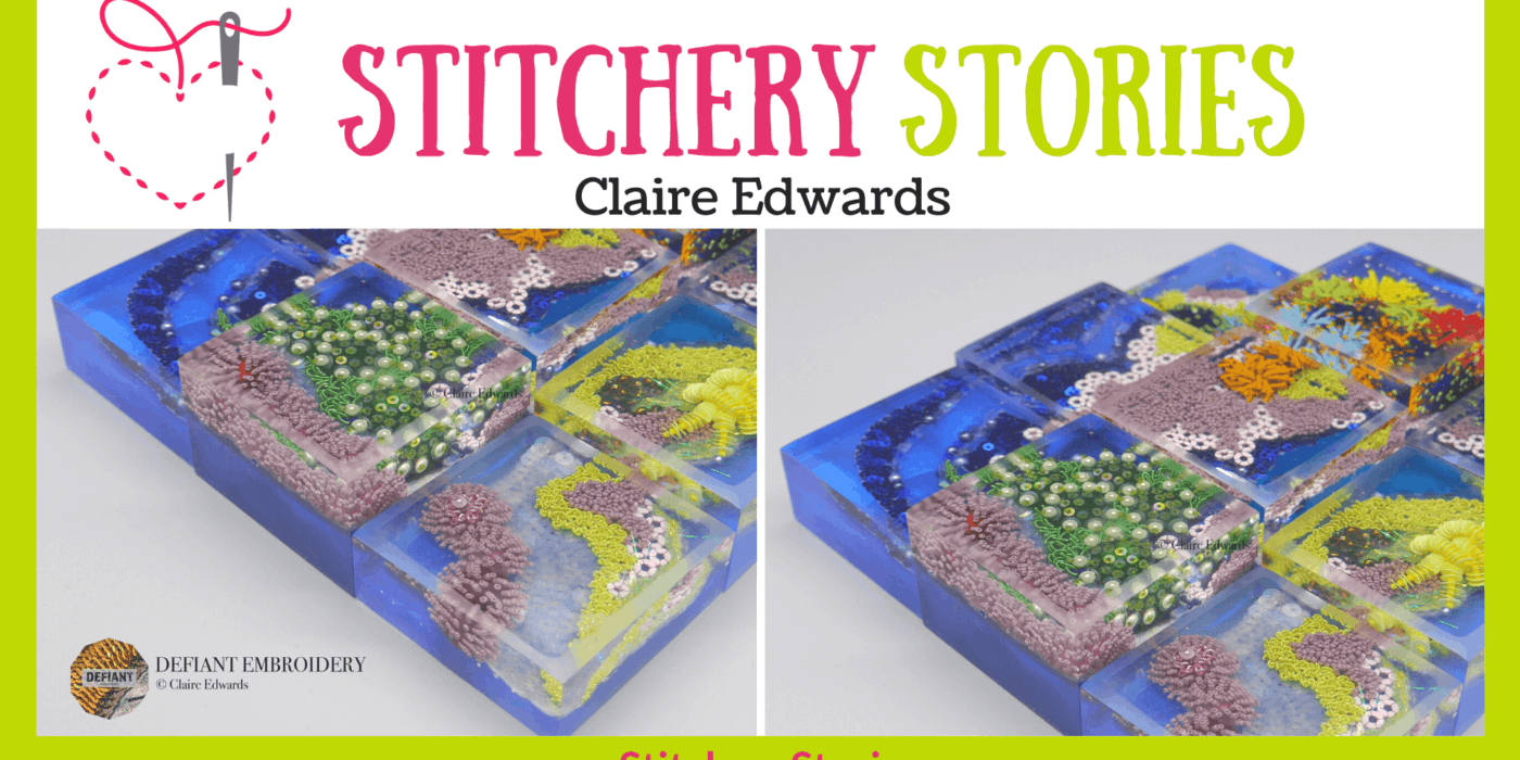 Claire Edwards guest Stitchery Stories embroidery podcast Wide Art