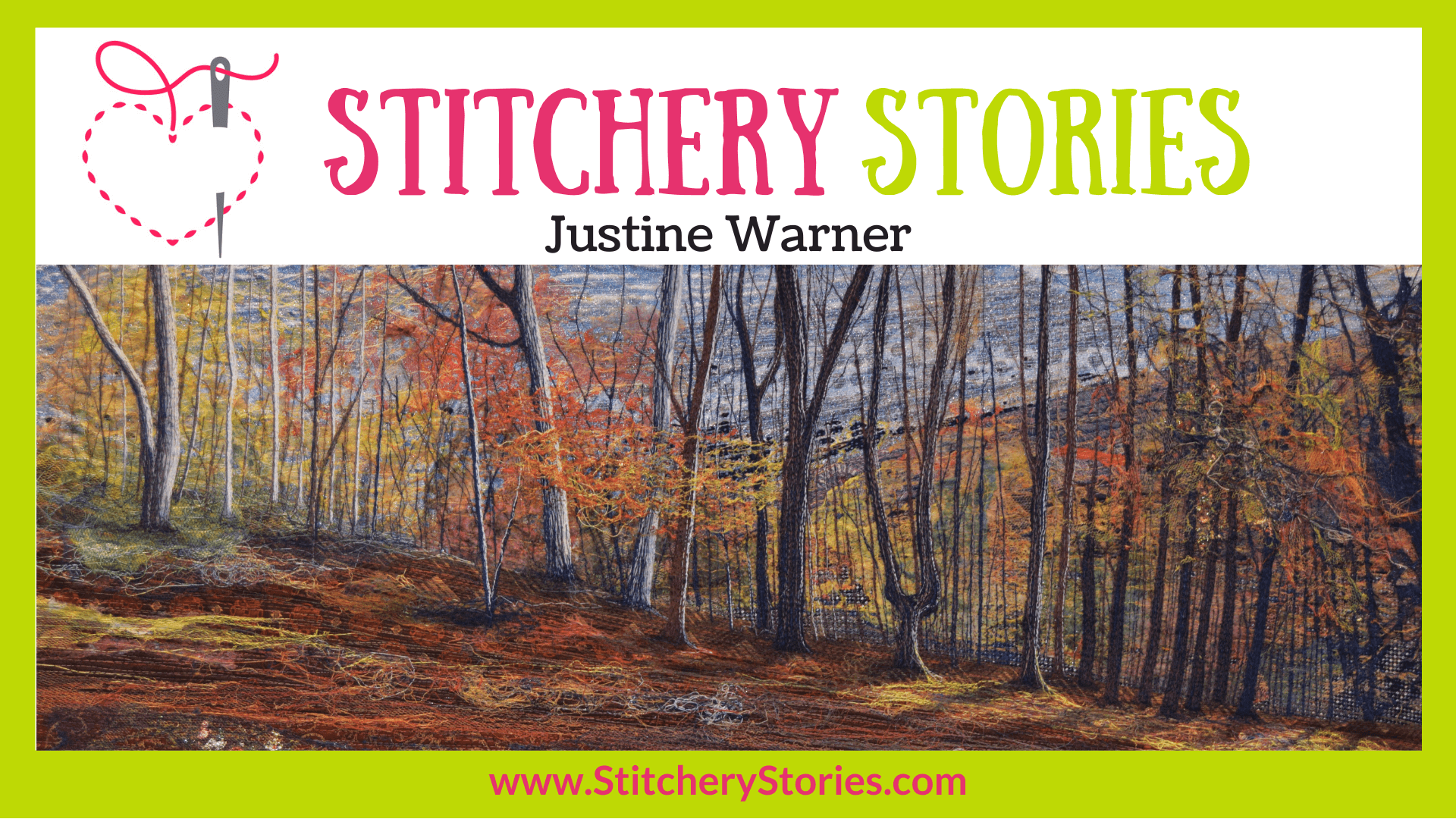Justine Warner guest Stitchery Stories embroidery podcast Wide Art