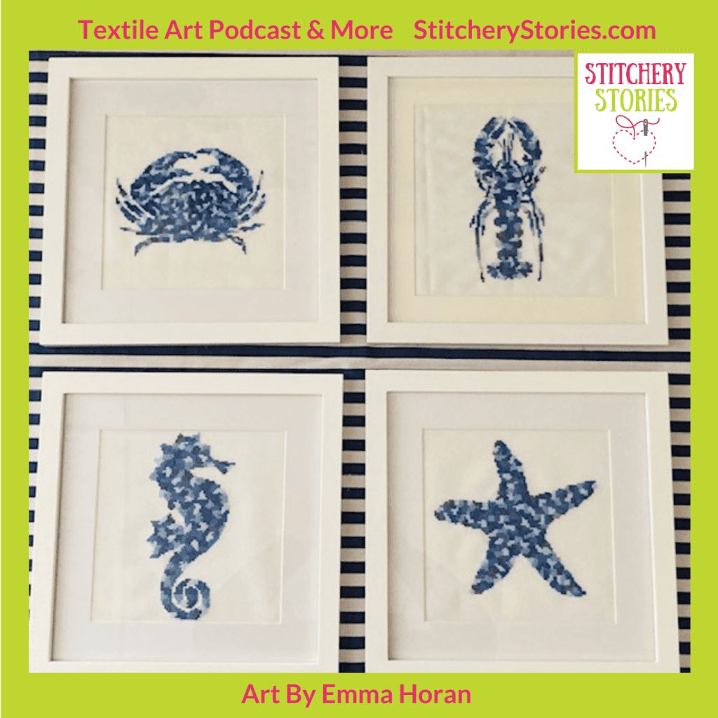 Abstract Ocean Quartet by Emma Horan stitchery stories podcast