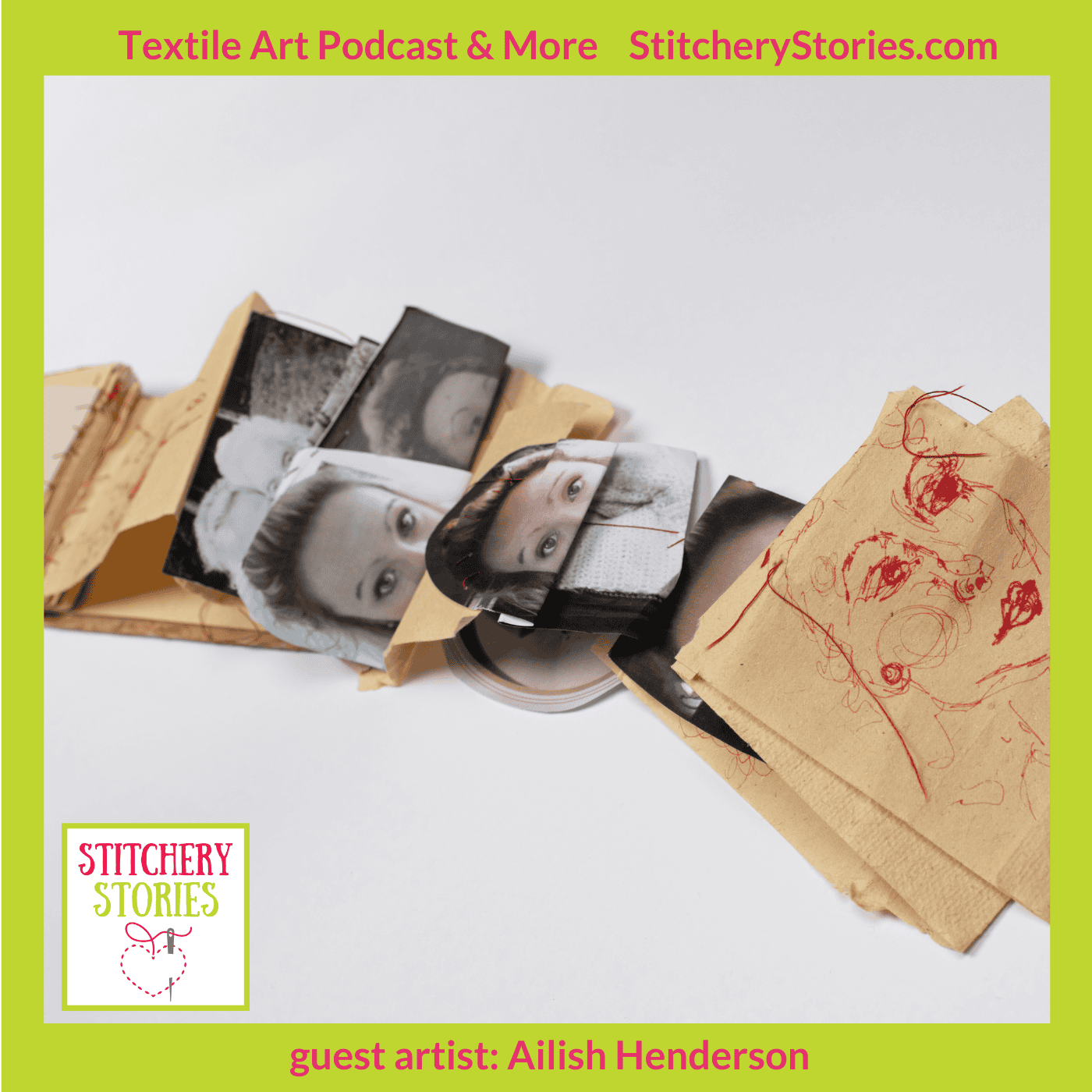 Red Ties sketchbook - The Bigger Picture Ailish Henderson stitchery stories textile art podcast